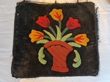 Antique 19th c Stumpwork Basket of Tulips on Black Velvet Embroidery picture