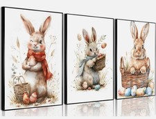 3Pcs Easter Boho Bunny Wall Art Posters Cute Rabbit Wall Decor Pictures Basket picture