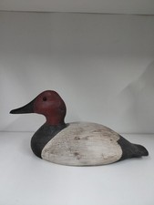 Vintage Canvasback Duck Hand Carved Wood Decoy 1985 Signed Glass Eyes picture