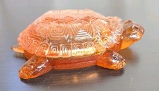Vintage Depression Glass Turtle Covered Candy Dish Trinket Box picture