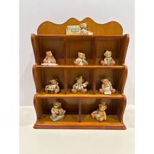 Cherished Teddies Enesco Figurine Collection with Wooden Display Shelf Set of 8 picture