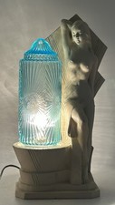 Rare Salzman Art Novelty Chalkware Lamp, Art Deco 1935, S.A.N. Co. Boudoir picture