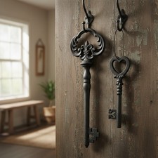 Elegant 2-Piece Cast Iron Skeleton Key Set - Vintage Wall Decor, 12