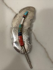 Vintage ZUNI Hair Clip Southwestern Inlaid Gemstone Feather Native American ￼ picture