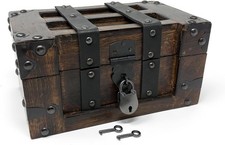 Nautical Cove Deluxe Handmade Wooden Treasure Chest Flat Lid Leather Accents picture