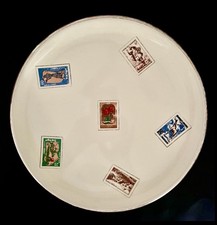 VINTAGE HANDMADE 10” CERAMIC ART PLATE W/POSTAGE STAMP DESIGN ~ FIORENTINE ITALY picture