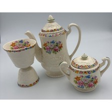Steubenville Adam Antique Floral Coffee Pot Sugar Egg Cup Set picture