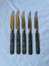 Hardanger Konge Tinn Norway Pewter Steak Knives Viking King Olav Set of 5 picture