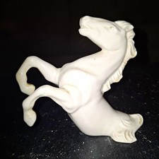White Porcelain Rearing Horse Figurine Glossy 3D Effect, Czechoslovakia 7625 picture