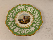 Antique Likely English Porcelain Plate w/ Painted Woman Child & Dog Scene picture