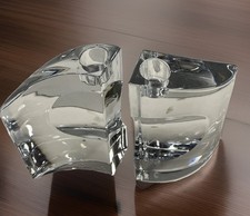 Stunning Pair Of Nambe Tisdale Modernist Crystal Candlestick Holders MINT picture