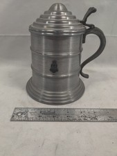 Vintage APEX Quality Pewter Lidded Tankard Stein Hinged Lid Crest Emblem picture