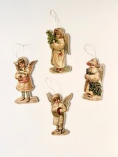 Vintage 1983 Merrimack Gold Stamped Victorian Angels Decorations 5” 4pcs picture