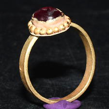 Genuine Ancient Roman Gold Signet Ring with Garnet Intaglio Circa 1st Century AD picture
