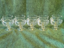 Vintage Clear Glass Hen Chicken Egg Cups Set of 5 Pressed Glass Pedestal picture