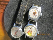 Lot of 3 Vintage Character Watches 1950s Hoppy Snow White Davy Crockett Runners picture