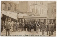 1910 Dubuque Iowa Train / Trolley Car Crash Into Acme Store RPPC Photo Postcard picture