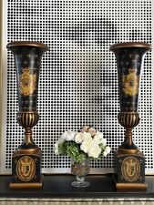 A Pair Of statement making black and gold Trophy Shaped Vases 24 5/8” Tall picture