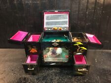 Vintage 1950’s Jewelry Box Black Lacquer Asian Music Geisha Girl Mirror Japan picture