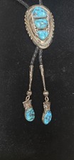 Authentic Vintage Zuni Sterling Silver & Turquoise  Bolo Tie - Signed  picture