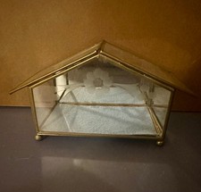 Vintage Brass Glass Mirror House Curio Brass Trinket | Etched Flower| 4”x7” picture