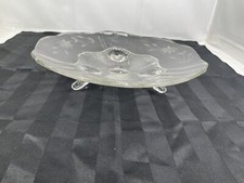 Vintage Clear 3 Footed Glass Bowl w/ Etched Flowers 10” Rare / HTF picture