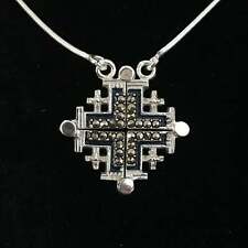 Two-Way Dark Blue Magnetic Jerusalem Cross Necklace with Gemstones picture