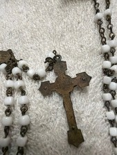 Vintage Czechoslovakian Rosary Beads Milk Glass Brass Interwar Era picture