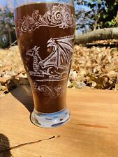 Hand-etched Nordic Pagan Medieval Dragon Drinking Glass With Floral Scrollwork picture