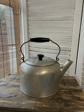 Vintage Large Aluminum Tea Kettle Pot 6 Quart Farmhouse Primitive Decor picture