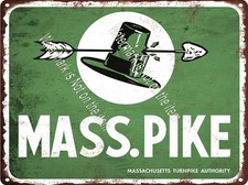 MASS PIKE PILGRIMS HAT ARROW Road Turnpike Metal Sign 9x12