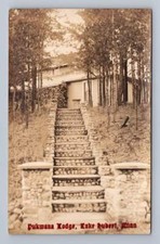 Pukwana Lodge Stone Stairs LAKE HUBERT Minnesota RPPC Antique Photo ~1930s picture