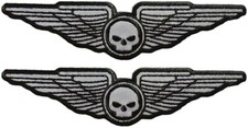 REFLECTIVE SKULL WINGS Motorcycle Biker Chopper Patch -2PC IRON ON SEW 6
