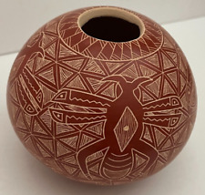 Mata Ortiz Pottery Ailadi Mijarez Seed Pot Bug Bugs Geometric Lines Mexican Art picture