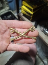 Antique Original Civil War US Union Cavalry Brass Cap Hat Badge picture