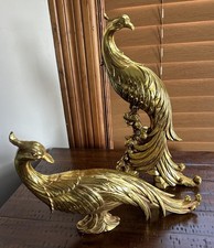 Vintage Golden Peacock Pair Syroco MCM Gilted Made In USA Two Birds Peafowl picture