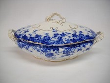 Antique Burgess & Leigh VERMONT FLOW BLUE SOUP TUREEN AND LID-VG picture