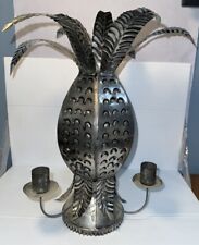 Vin. Mexican Folk Art Pierced Tin Candle Stick Holder Lantern Pineapple 15”T picture