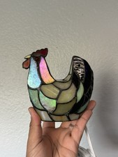 Vintage Stained Glass Rooster Chicken Night Light Lamp Iridescent Multicolor picture
