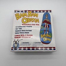 Bam Bam Obama Inflatable Punching Bop Bag w/ Gloves + 3 Bonus Bumper Stickers picture