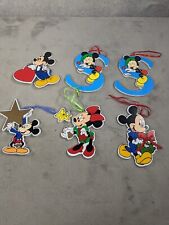 Set of 6 Kurt Adler Disney Mickey & Minnie Mouse Vintage Wood Cut Out Ornaments picture