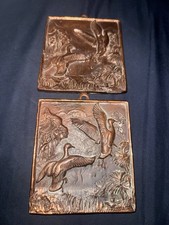 2 ⁠Vintage J Focan Bronze Relief Wall Plaque Flying Ducks Mallards Wildlife Art picture