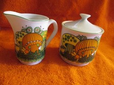 Vtg Price Imports Ceramic Mushroom Cream pitcher sugar bowl Orange Yellow Japan picture