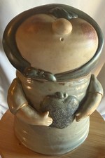 Vintage studio Art pottery peasant girl cookie jar Ceramic Heart Bonnet VTG picture