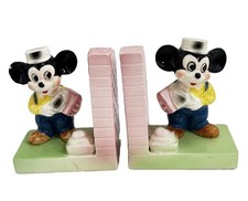 Old Vintage Walt Disney Mickey Mouse Bookends Bricklayer Japan WD19 Ceramic READ picture