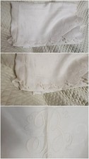 vintage linen Tablecloth Paisley Beige monogram B  picture