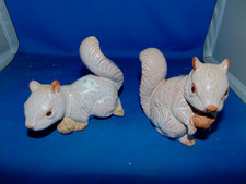2 Vintage Antique Baked Ceramic Hand Made Squirrel Figurines picture