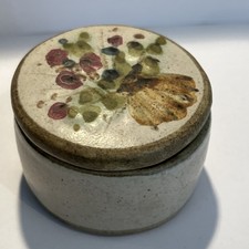 Vintage Studio Art Pottery Stoneware Purple Floral Greece Trinket Box picture