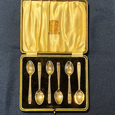 Antique 1908 Elkington solid sterling silver boxed Demitasse spoons set of 6  picture
