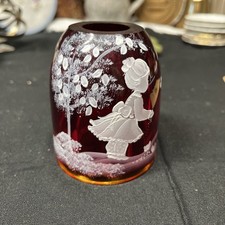 M Caplinger Fenton Red Hand-Painted Girl- Birds top only Rare SIGNED N FENTON  picture